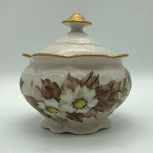 Antique Schumann Germany Sugar Bowl or Jam/Jelly Jar Floral signed S. Ortiz 025